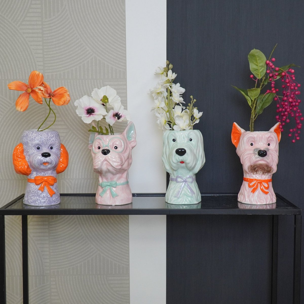 Vase -Flower Vase Dog - Pink/Orange - 14,5x13x23,5 cm
