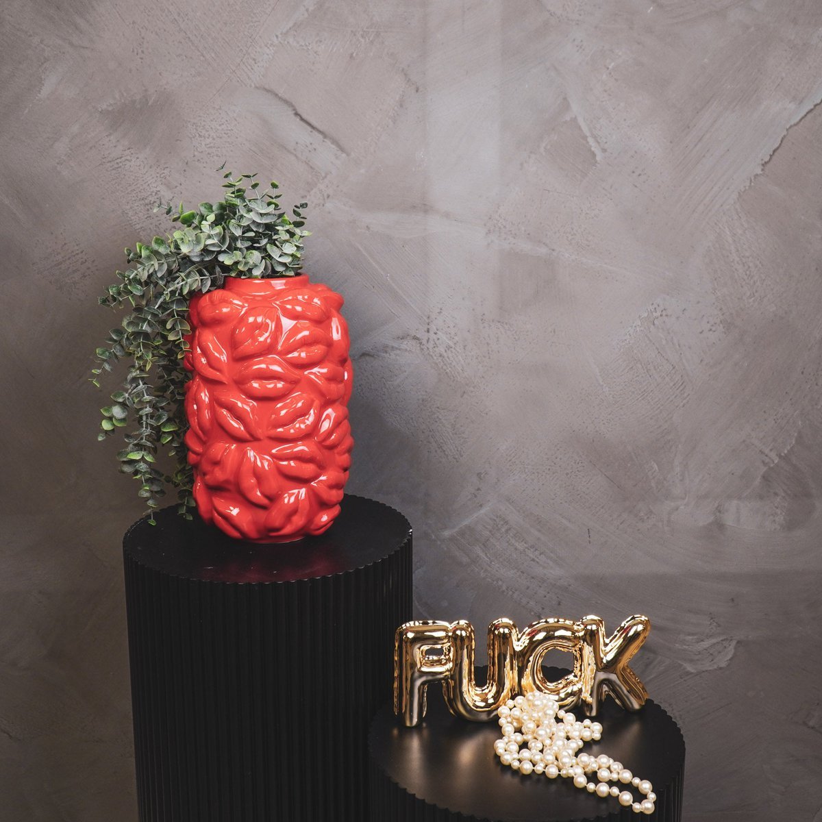 Vase - Kisses - Keramik - Rot - 17x17x27cm