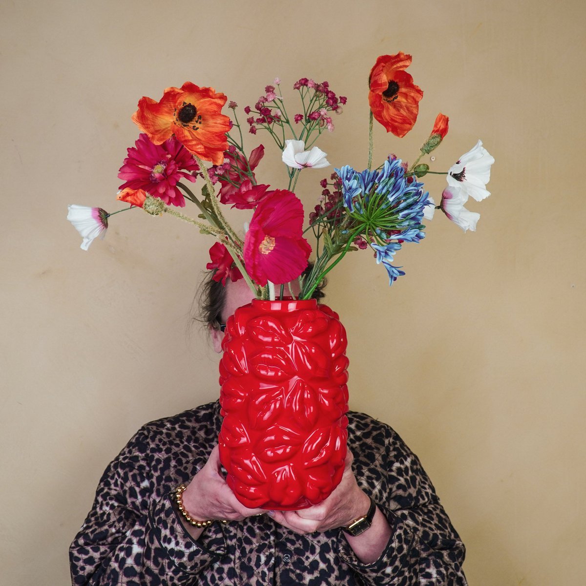 Vase - Kisses - Keramik - Rot - 17x17x27cm